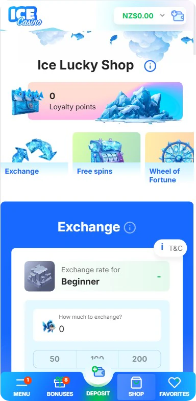 Ice Lucky Shop with loyalty points exchange at Ice Casino