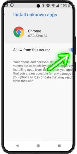 Android security prompt allowing the install of Ice Casino software