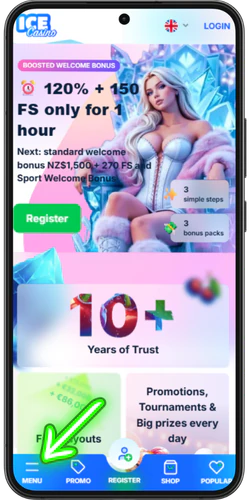 Menu icon in the corner of the Ice Casino site on a phone